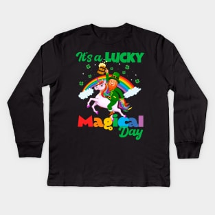 It's a Lucky Magical Day - Leprechaun Unicorn Rainbow Kids Long Sleeve T-Shirt